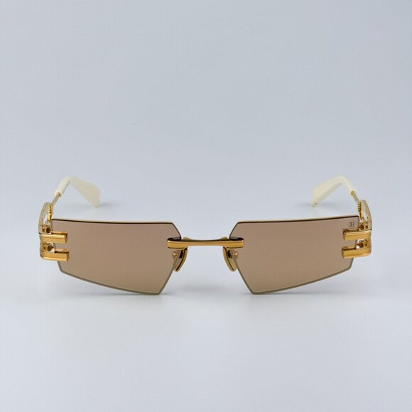 Balmain FIXE BPS-123D-54 Women BRAND NEW Sunglasses Titanium Gold Brown Geometri - Picture 4 of 12